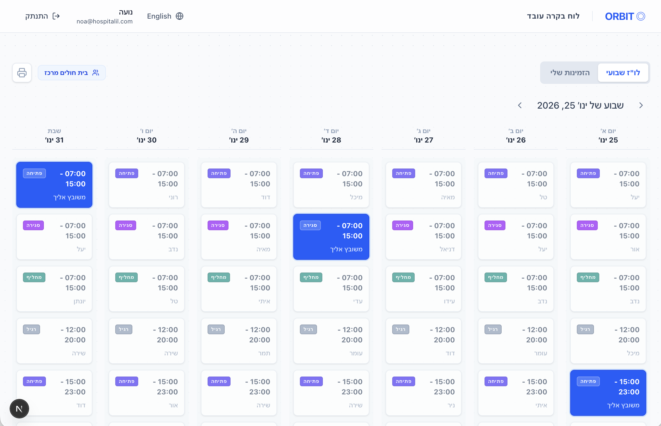 Personal Worker Schedule